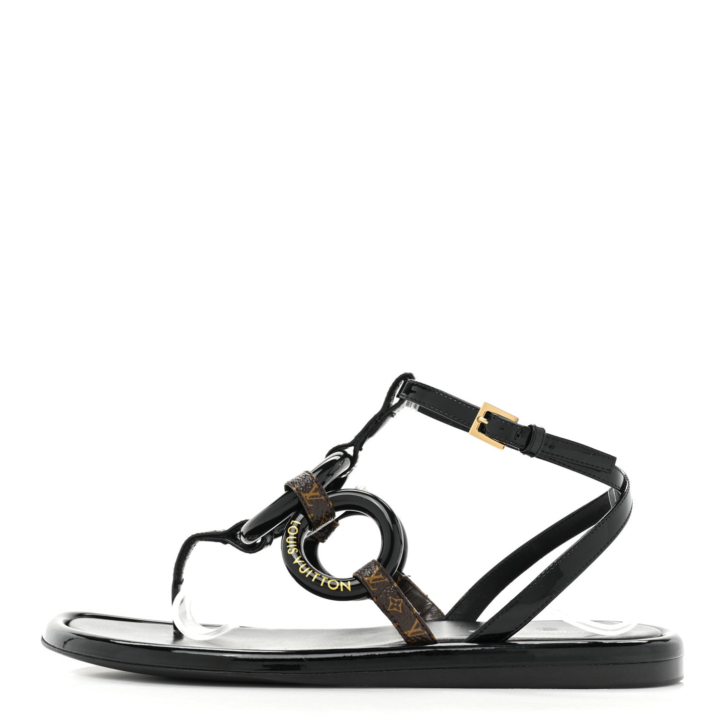 Patent Monogram Vedette Mule Sandals 36 Black