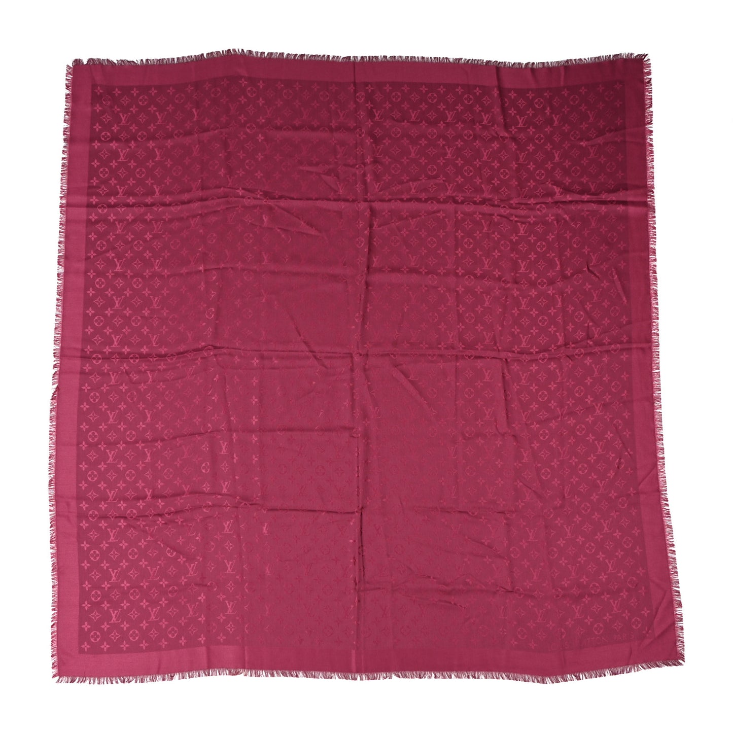 Silk Wool Monogram Shawl Wine Red