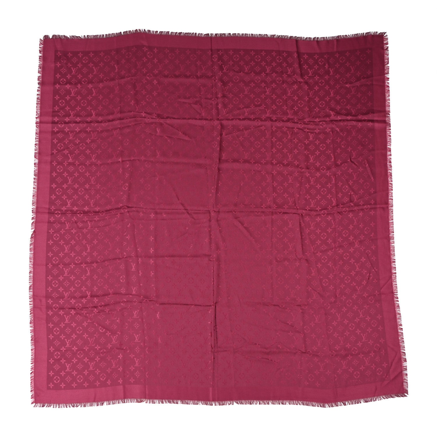 Louis Vuitton Silk Wool Monogram Shawl Wine Red 1 of 4