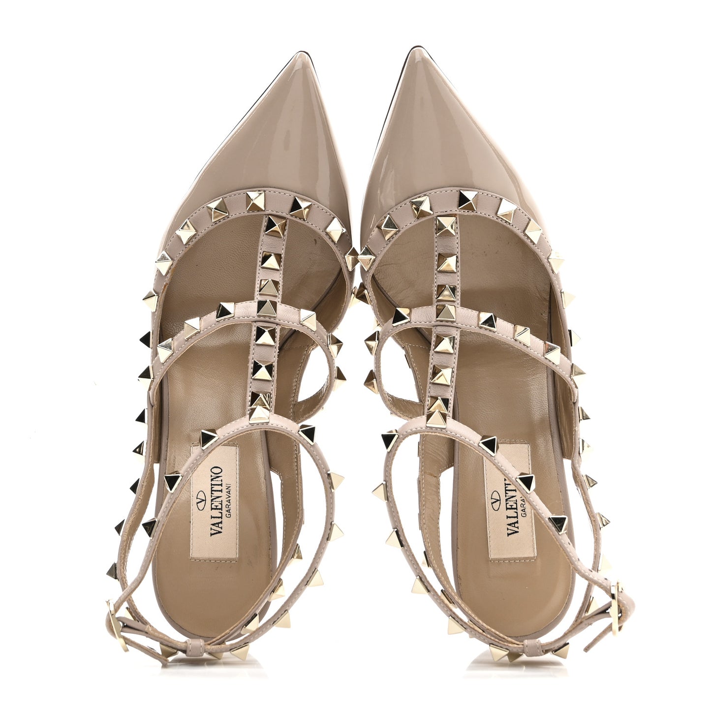 Patent Nappa Rockstud Ankle Strap 100mm Pumps 37 Poudre