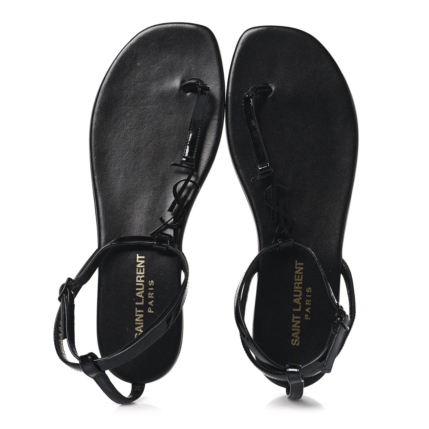 Saint Laurent Patent Calfskin Nu Pieds 05 Sandals 37 Black 2 of 9