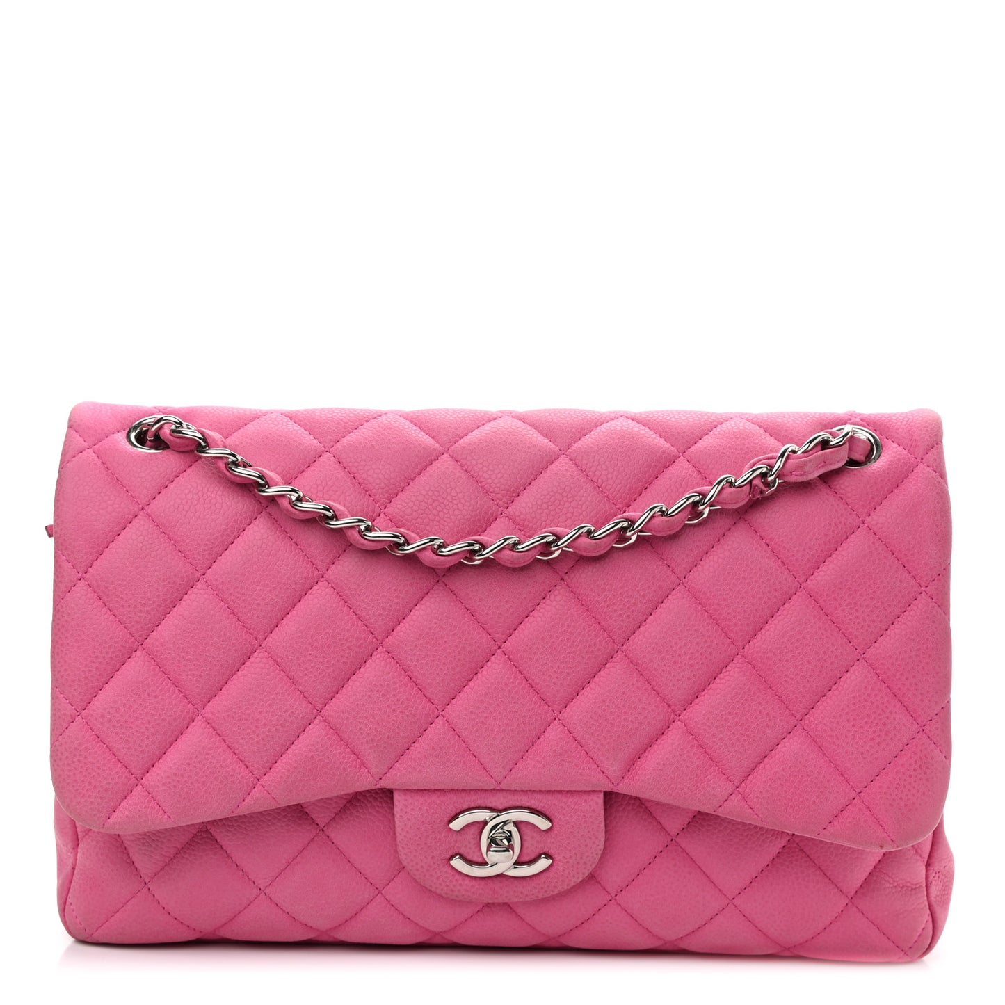 Iridescent Caviar Quilted Jumbo Double Flap Pink