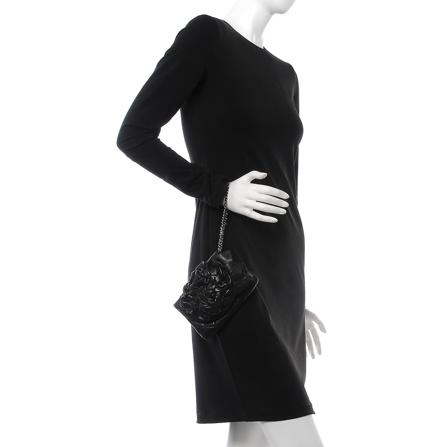 Lambskin Quilted Camellia Wristlet Black