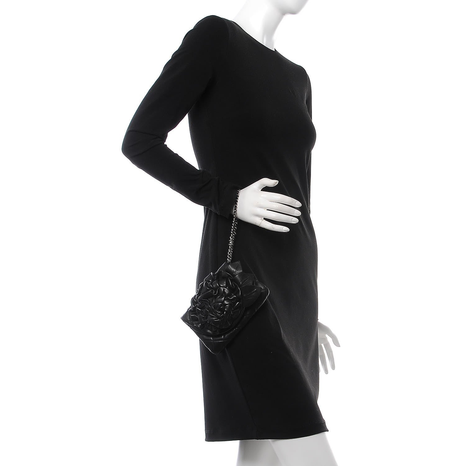 Chanel Lambskin Quilted Camellia Wristlet Black 2 of 7