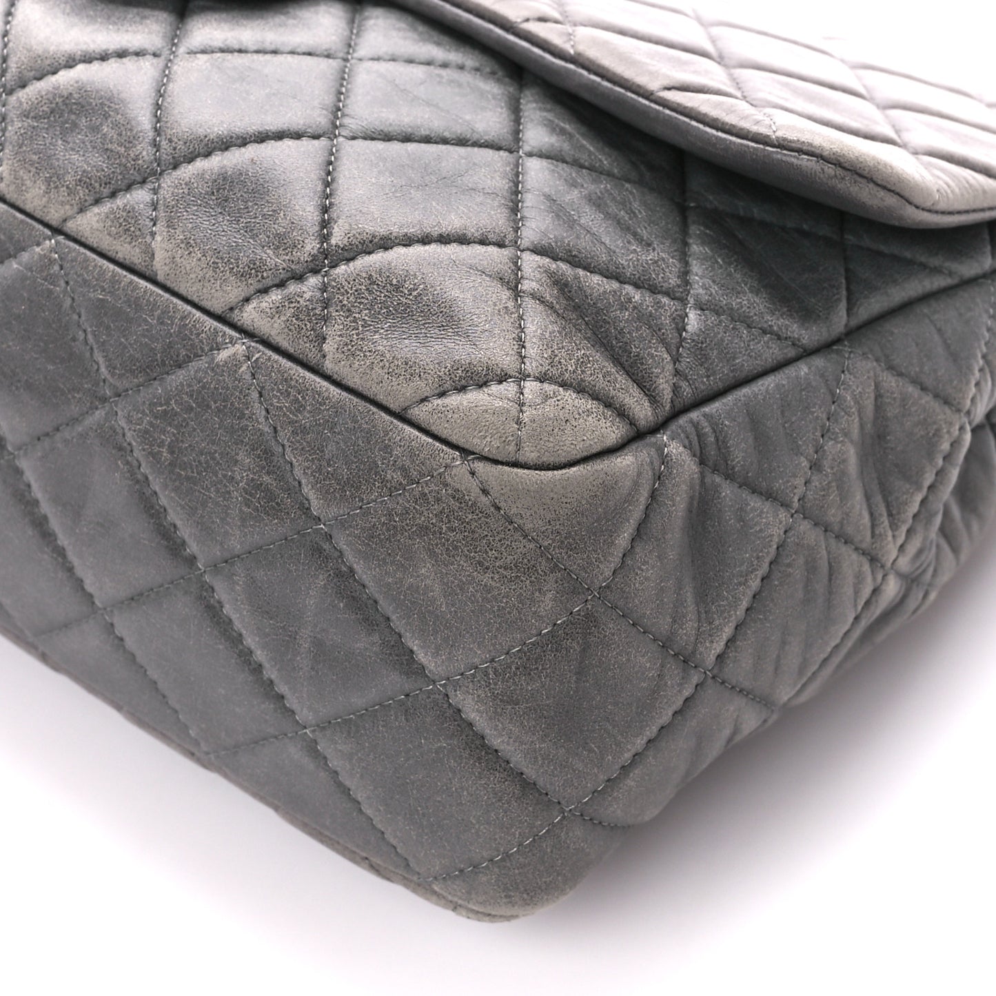 Lambskin Quilted Jumbo Single Flap Grey
