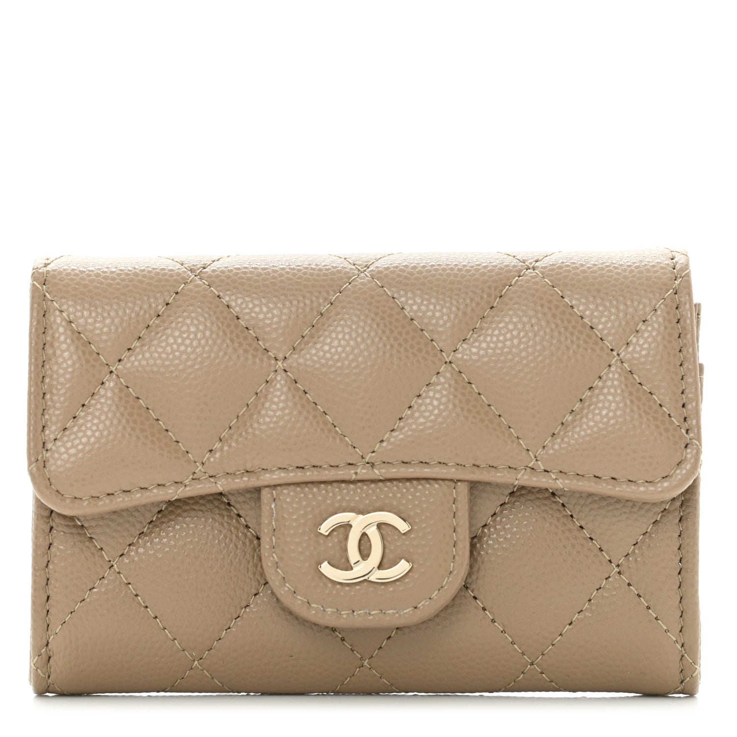 Chanel Caviar Quilted Flap Card Holder Wallet Beige 1 of 10