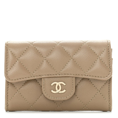 Chanel Caviar Quilted Flap Card Holder Wallet Beige 1 of 10