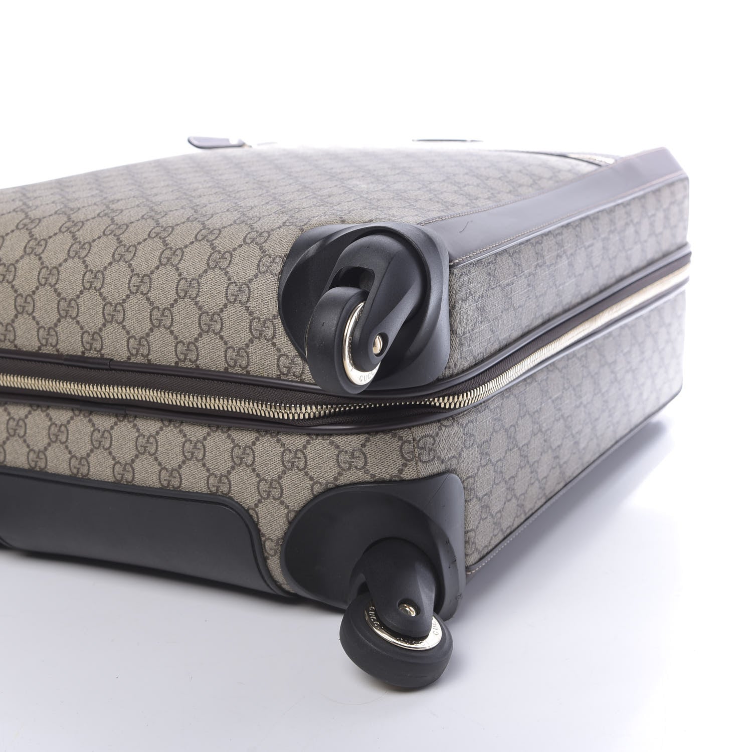 Gucci GG Supreme Monogram Selleria Calfskin Four Wheel Carry On Suitcase Beige Ebony Cocoa 9 of 11