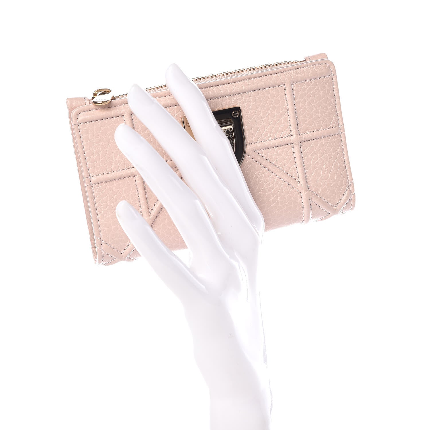 Christian Dior Grained Calfskin Cannage Diorama Wallet Rose Poudre 2 of 7