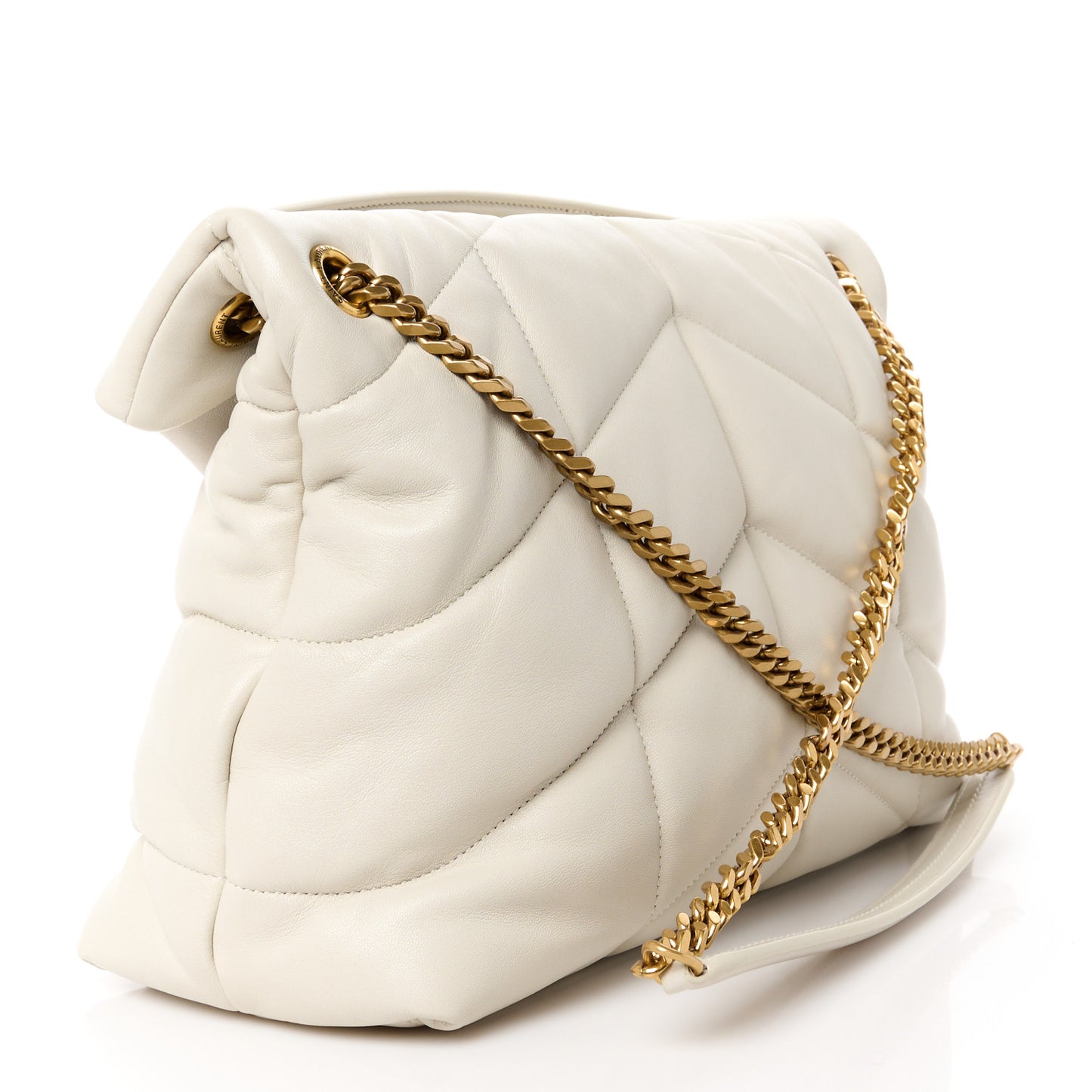 Lambskin Quilted Medium Loulou Puffer Monogram Chain Satchel Crema Soft