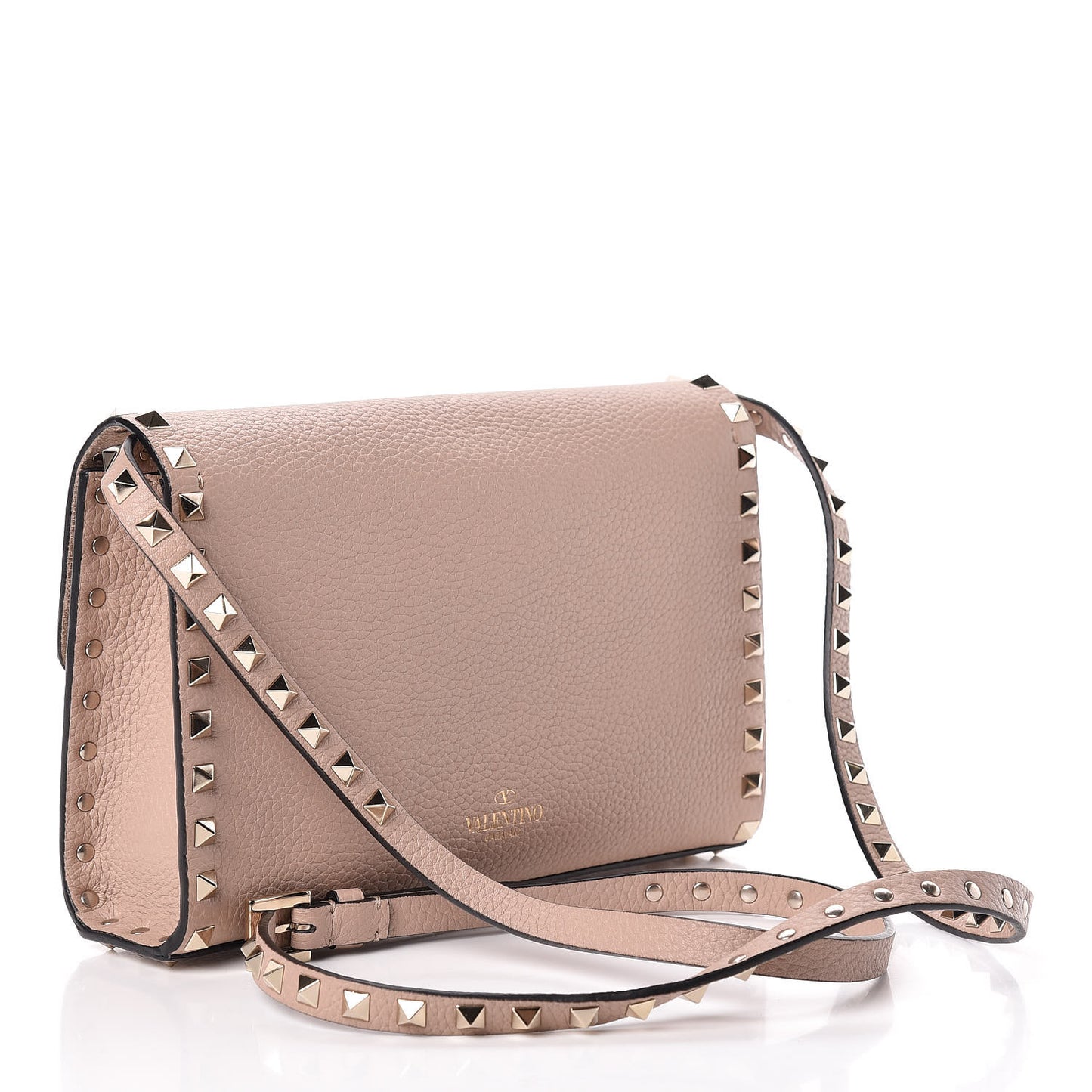 Pebbled Calfskin Medium Rockstud Flip Lock Crossbody Bag Poudre