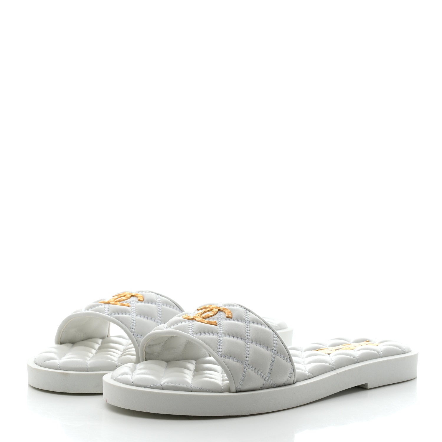 Chanel Lambskin Quilted Textured CC Mules Sandals 40 White 3 of 8