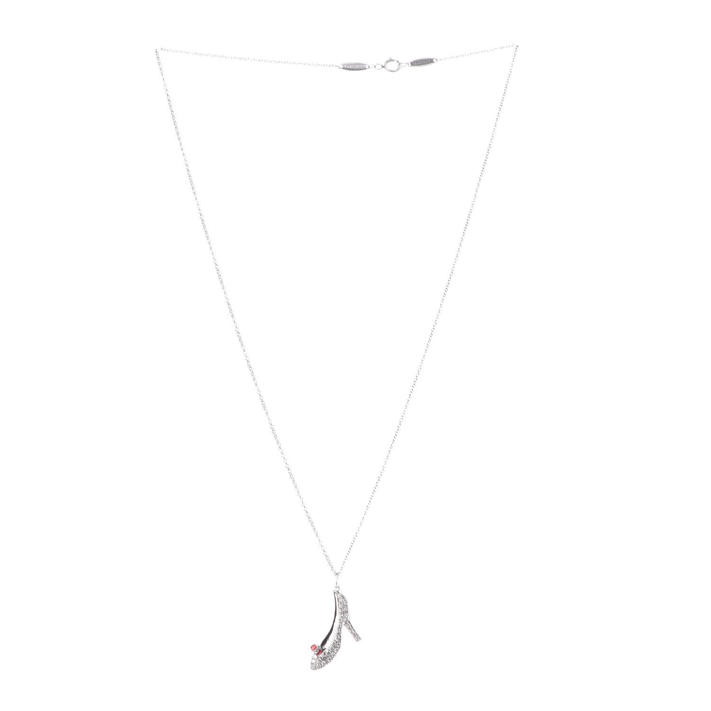 Platinum Diamond High Heel Stiletto Shoe Pendant Necklace