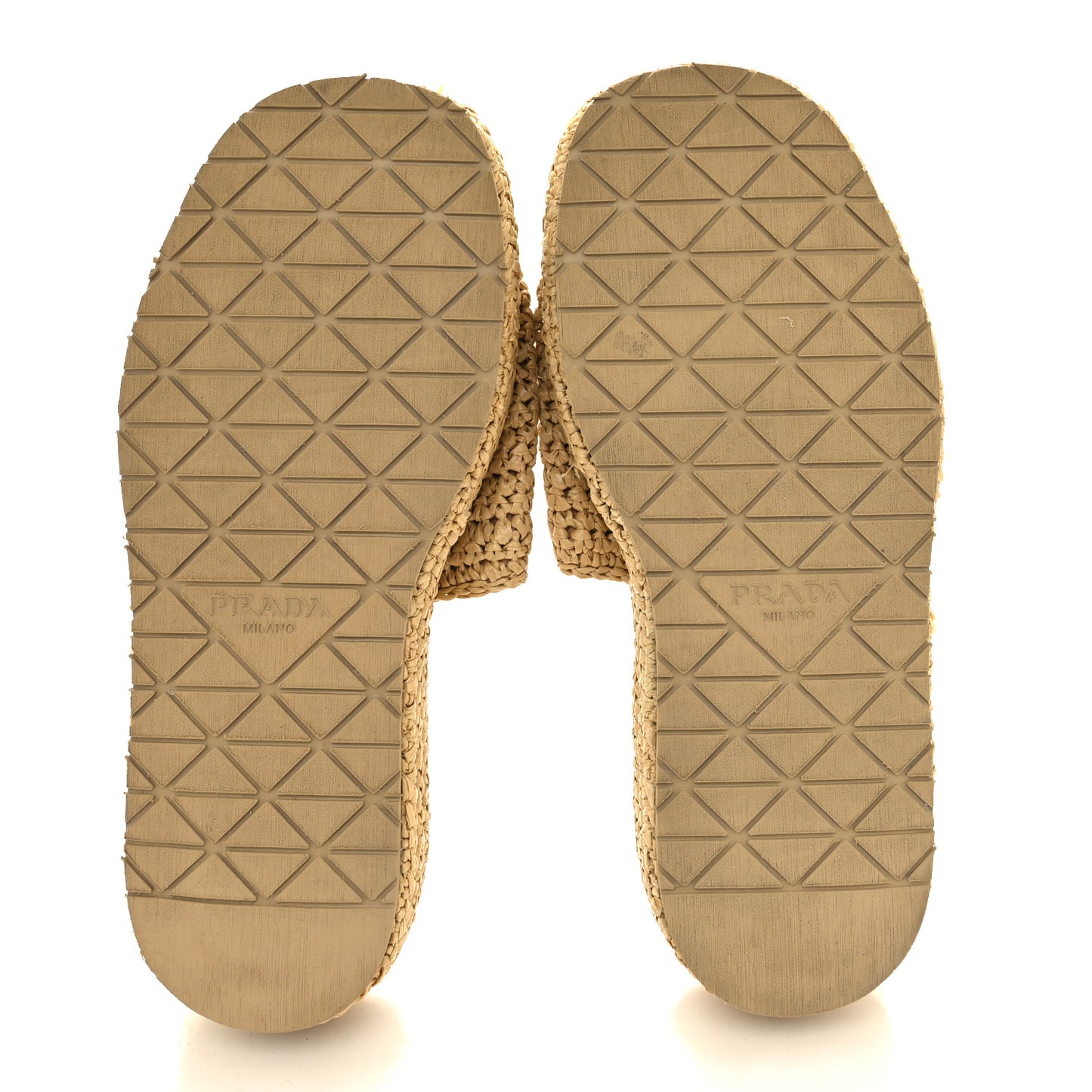Raffia Metal Triangle Logo Woven Flatform 35mm Slide Sandals 37 Naturale