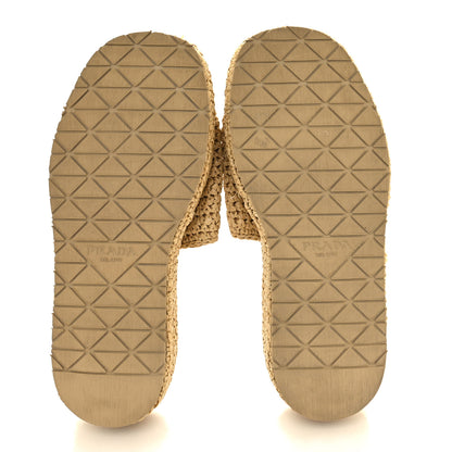 Prada Raffia Metal Triangle Logo Woven Flatform 35mm Slide Sandals 37 Naturale 5 of 10