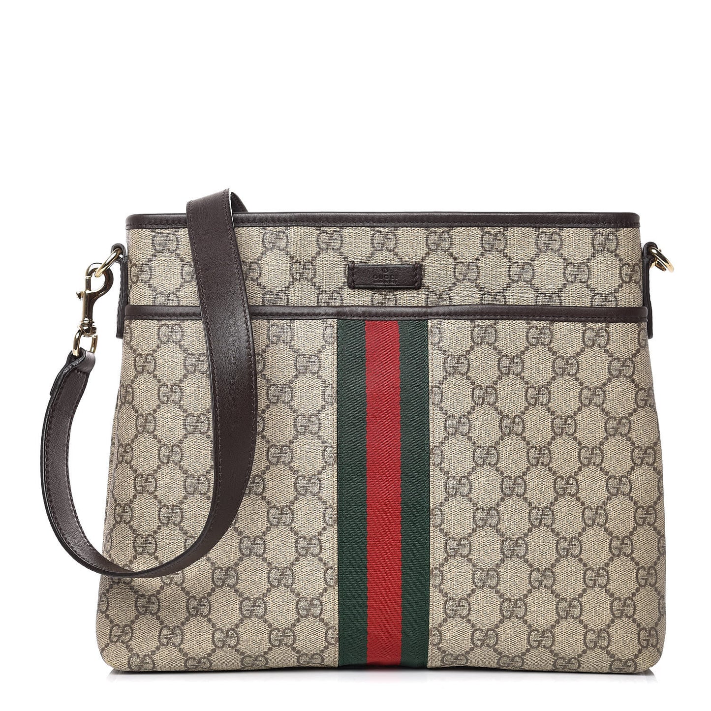GG Supreme Monogram Web Flat Messenger Bag Dark Brown
