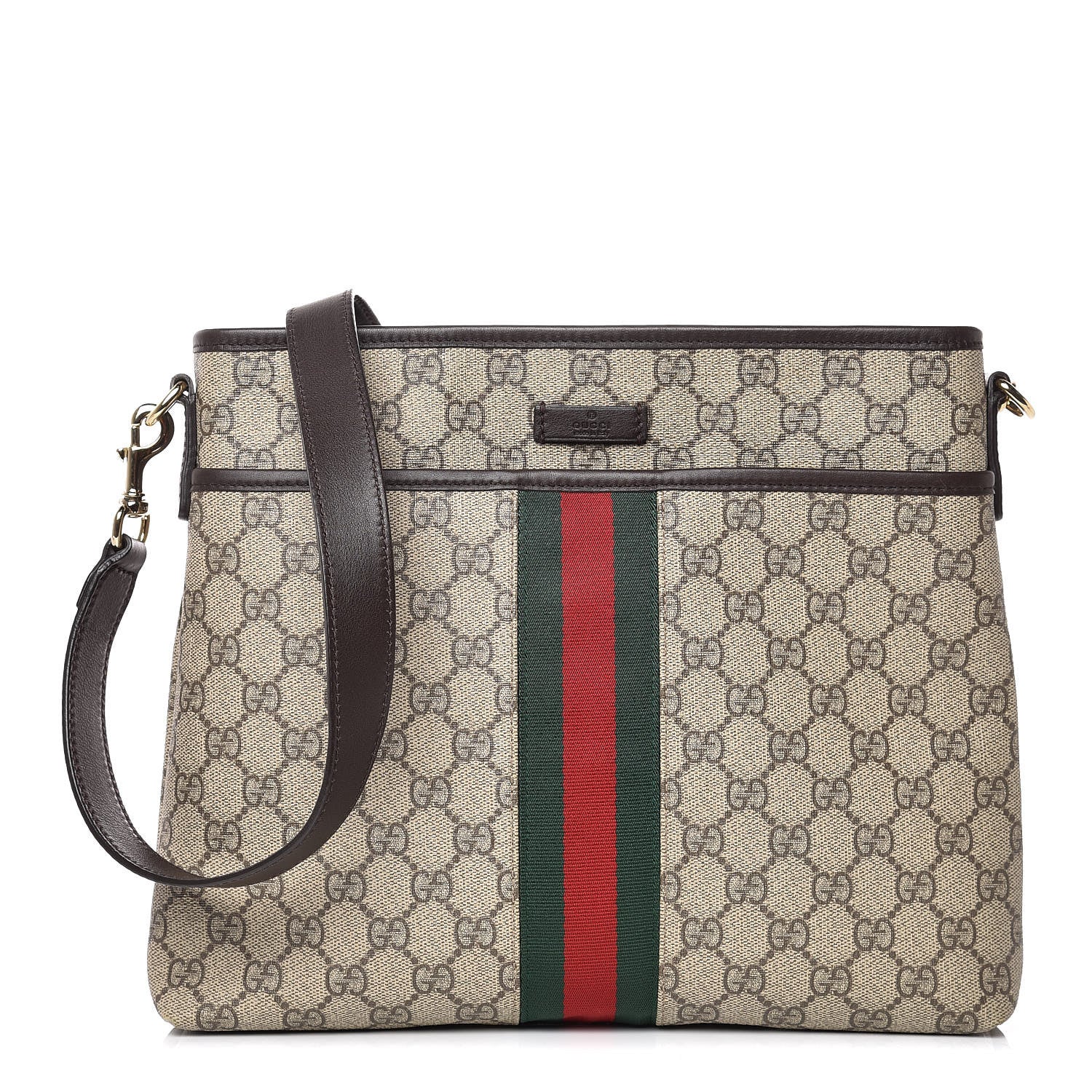 Gucci GG Supreme Monogram Web Flat Messenger Bag Dark Brown 1 of 7