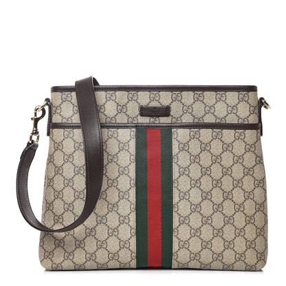 Gucci GG Supreme Monogram Web Flat Messenger Bag Dark Brown 1 of 7