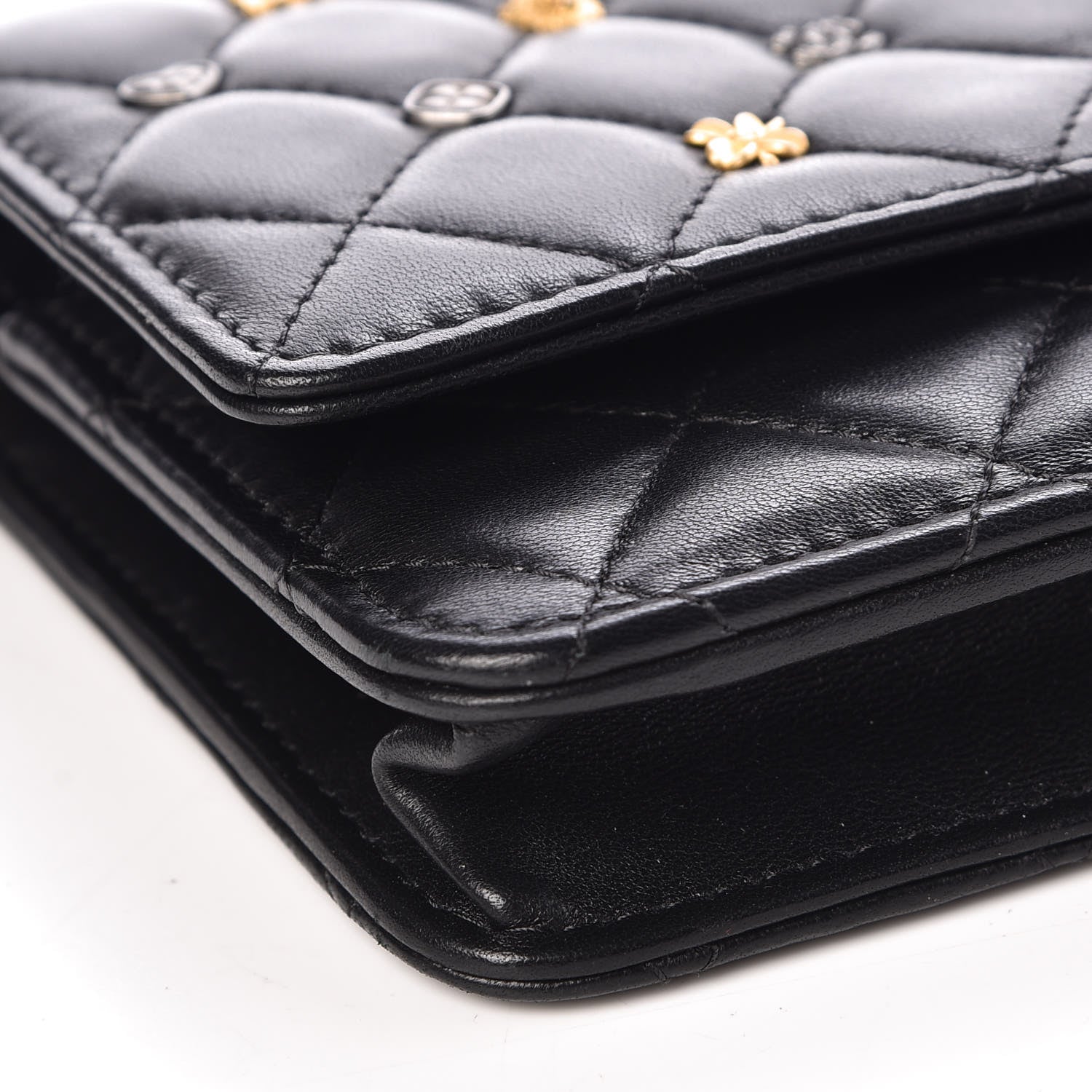 Chanel Lambskin Quilted Studded Wallet On Chain WOC Black 5 of 11