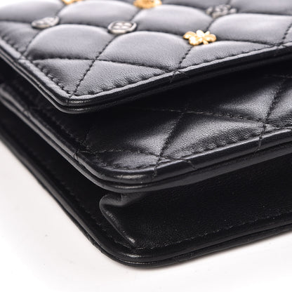 Chanel Lambskin Quilted Studded Wallet On Chain WOC Black 5 of 11