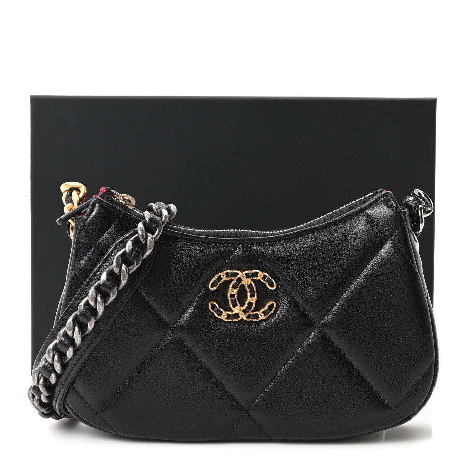 Chanel Lambskin Quilted Chanel 19 Hobo Clutch With Chain Black 11 of 11