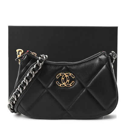 Chanel Lambskin Quilted Chanel 19 Hobo Clutch With Chain Black 11 of 11