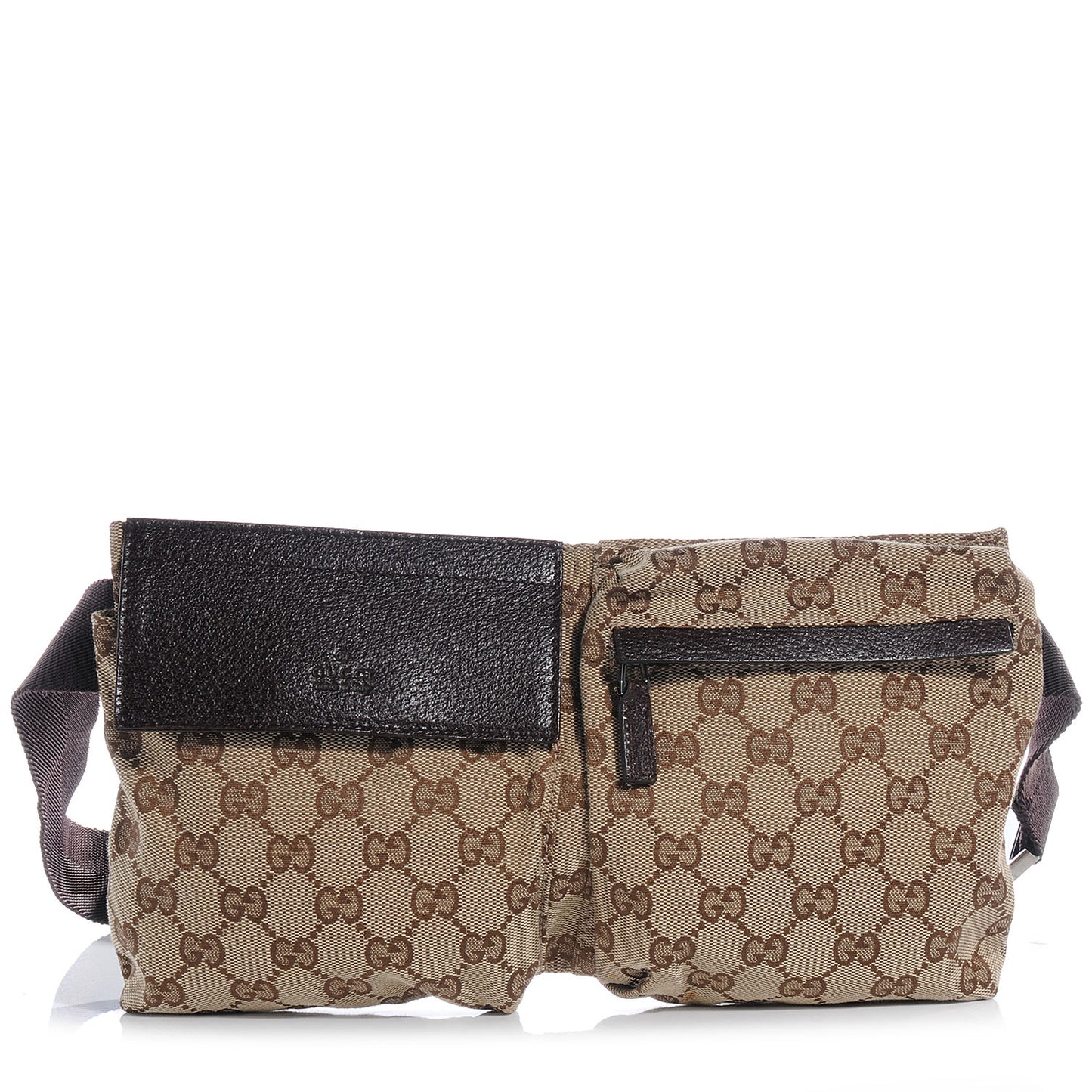GG Monogram Web Double Pocket Belt Bag Dark Brown