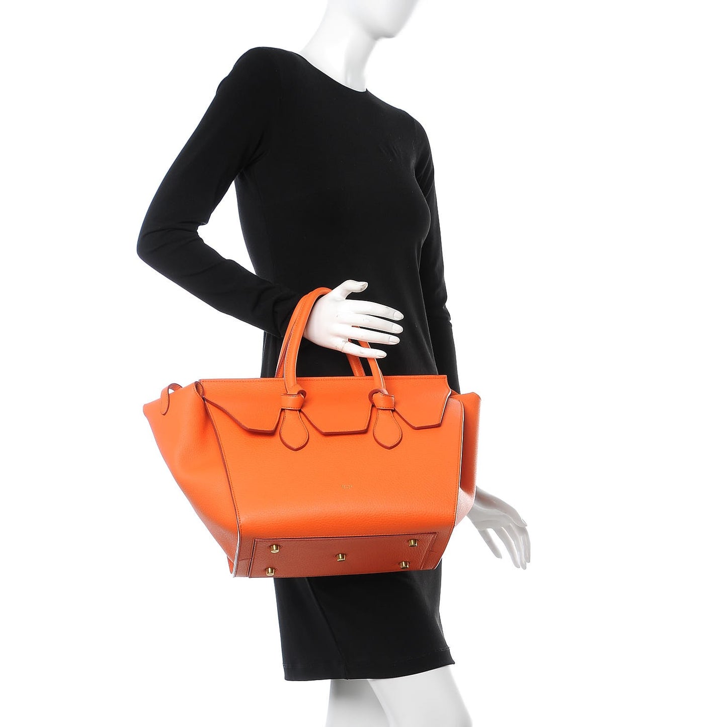 Grained Calfskin Small Tie Knot Tote Bright Orange