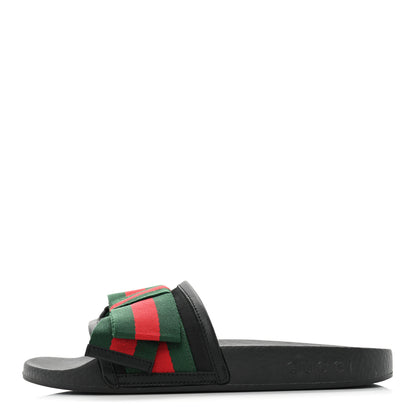 Gucci Satin Web Bow Slide Sandals 36 Black 1 of 10