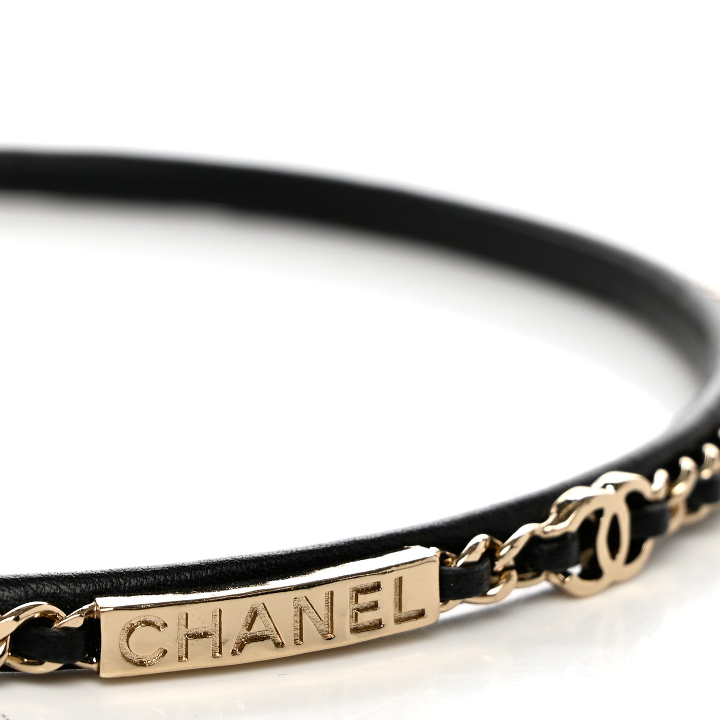 Metal Lambskin Chain CC Headband Black Gold