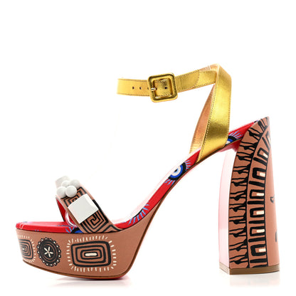 Christian Louboutin Calfskin Movida Athina Printed 130 Platform Sandals 40.5 Brown Multicolor 1 of 8