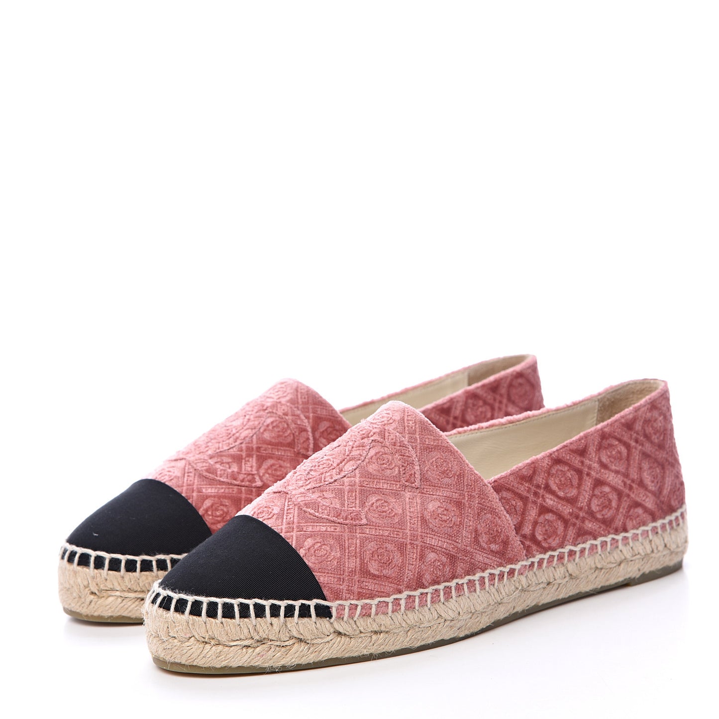 Velvet Grosgrain Quilted Camellia CC Espadrilles 41 Pink Black