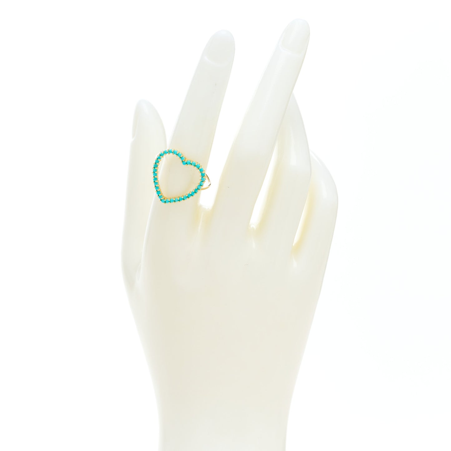 18K Yellow Gold Turquoise Large Open Heart Ring 54 7