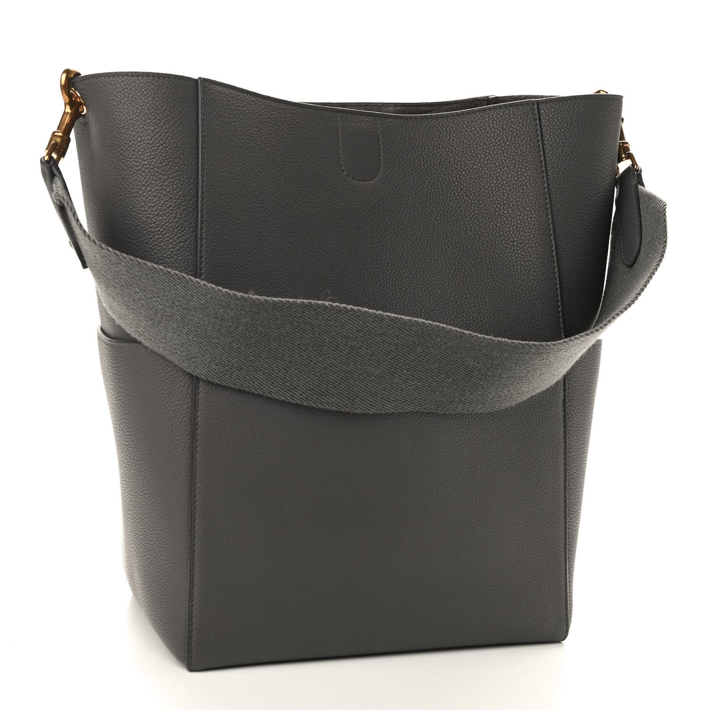 Soft Grained Calfskin Sangle Bucket Bag Grey