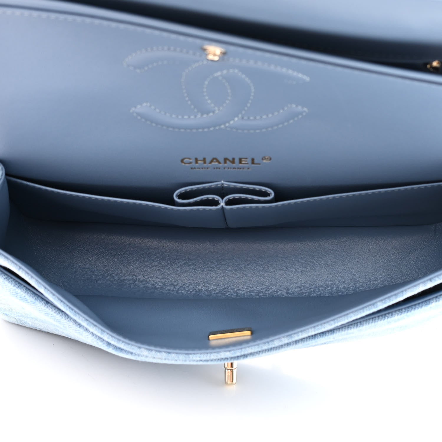 Chanel Printed Denim Quilted Medium Double Flap Light Blue 5 of 13