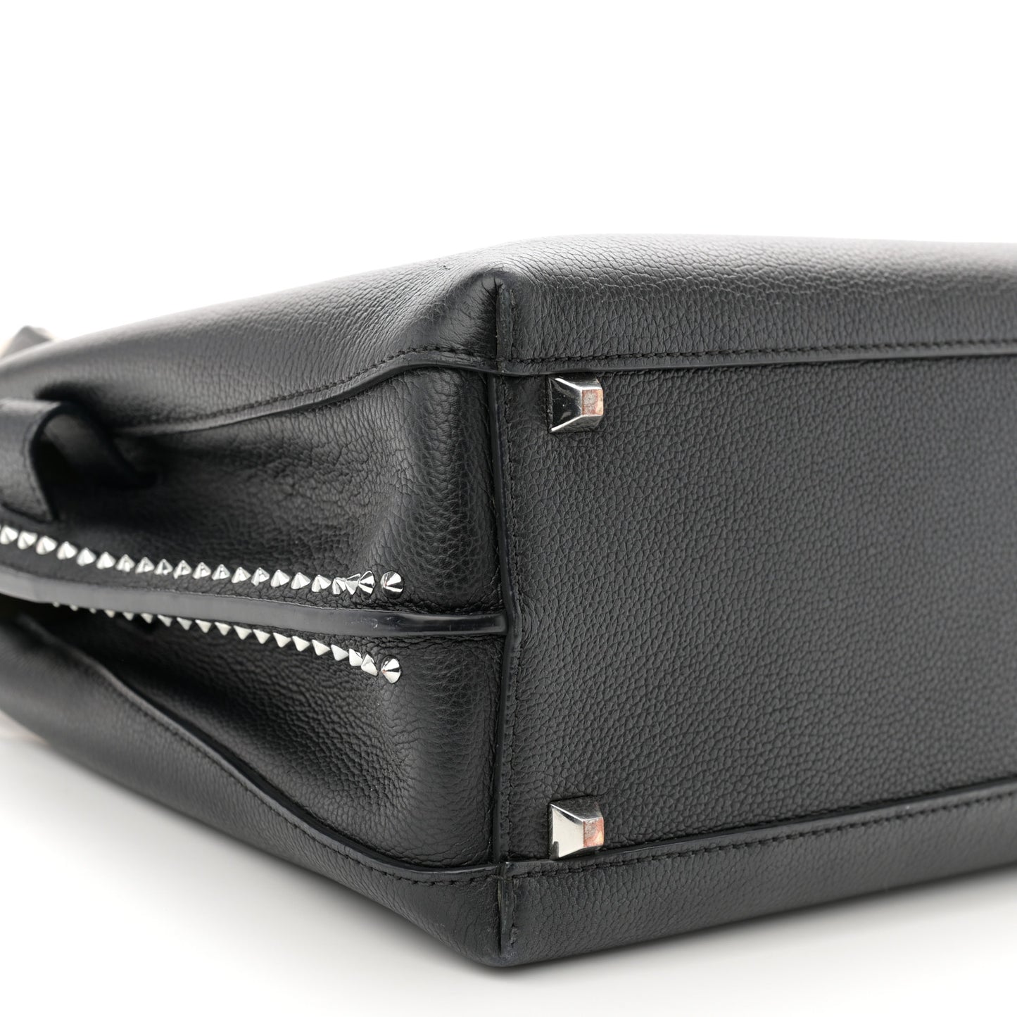 Grained Calfskin Studded Medium Milla Tote Black