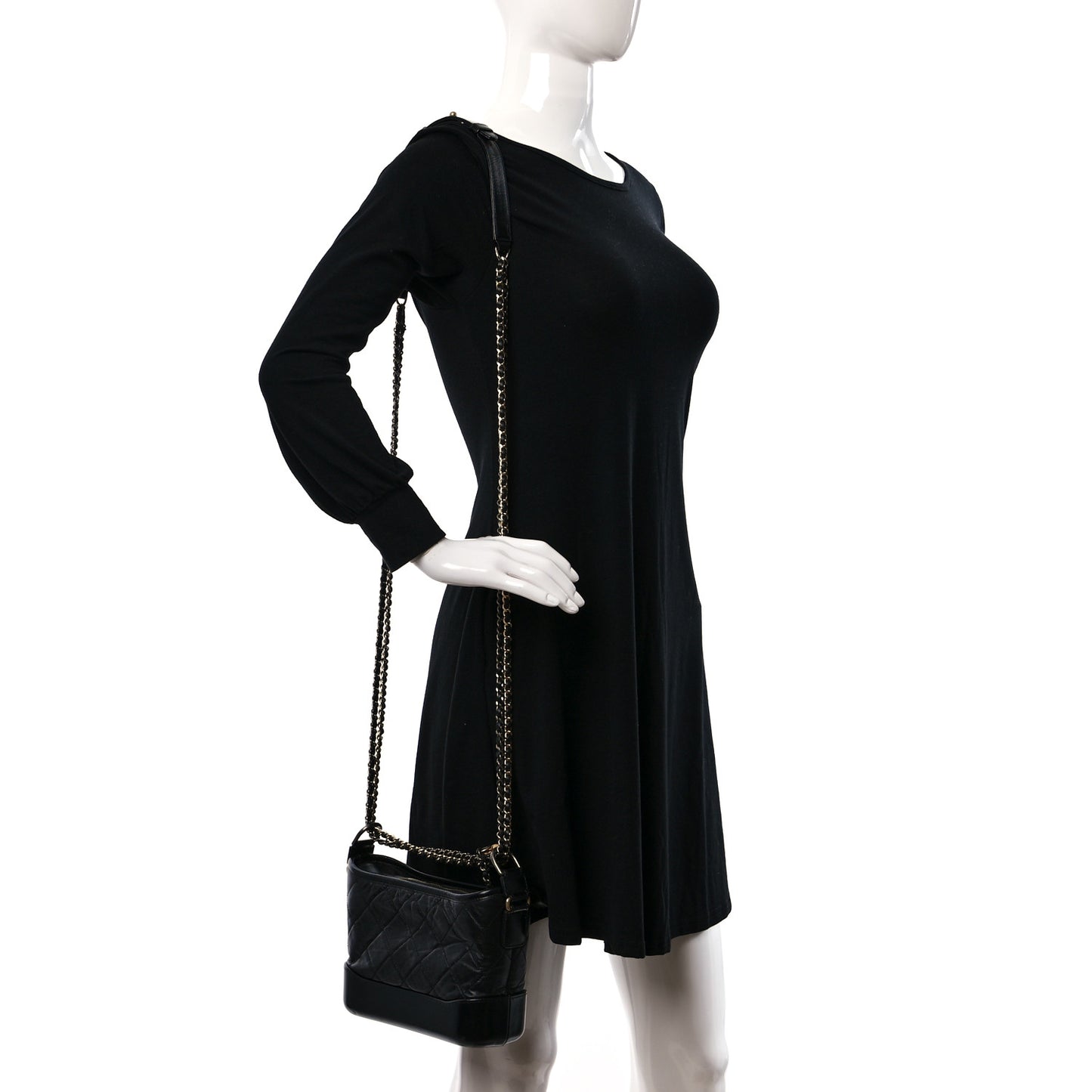 Aged Calfskin Quilted Small Gabrielle Hobo Black