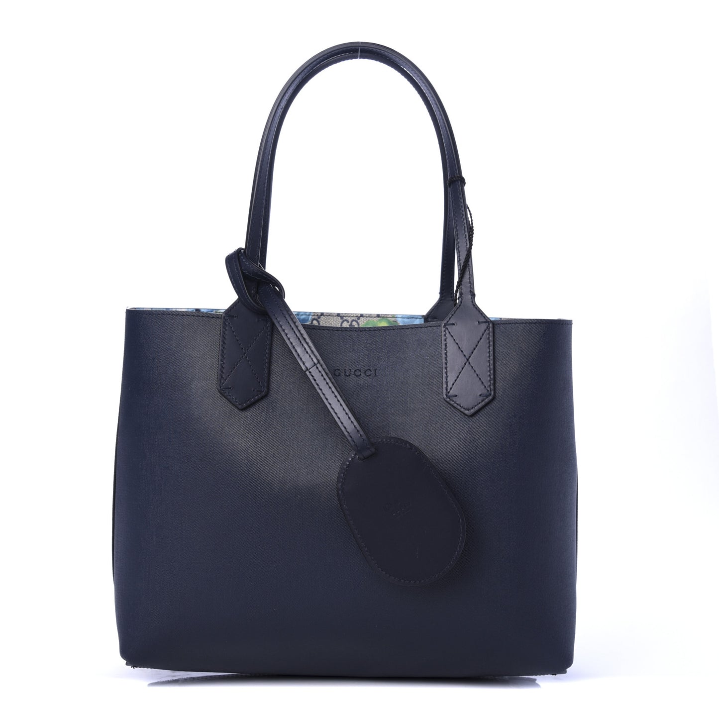 GG Supreme Monogram Blooms Small Reversible Tote Beige Blue Navy