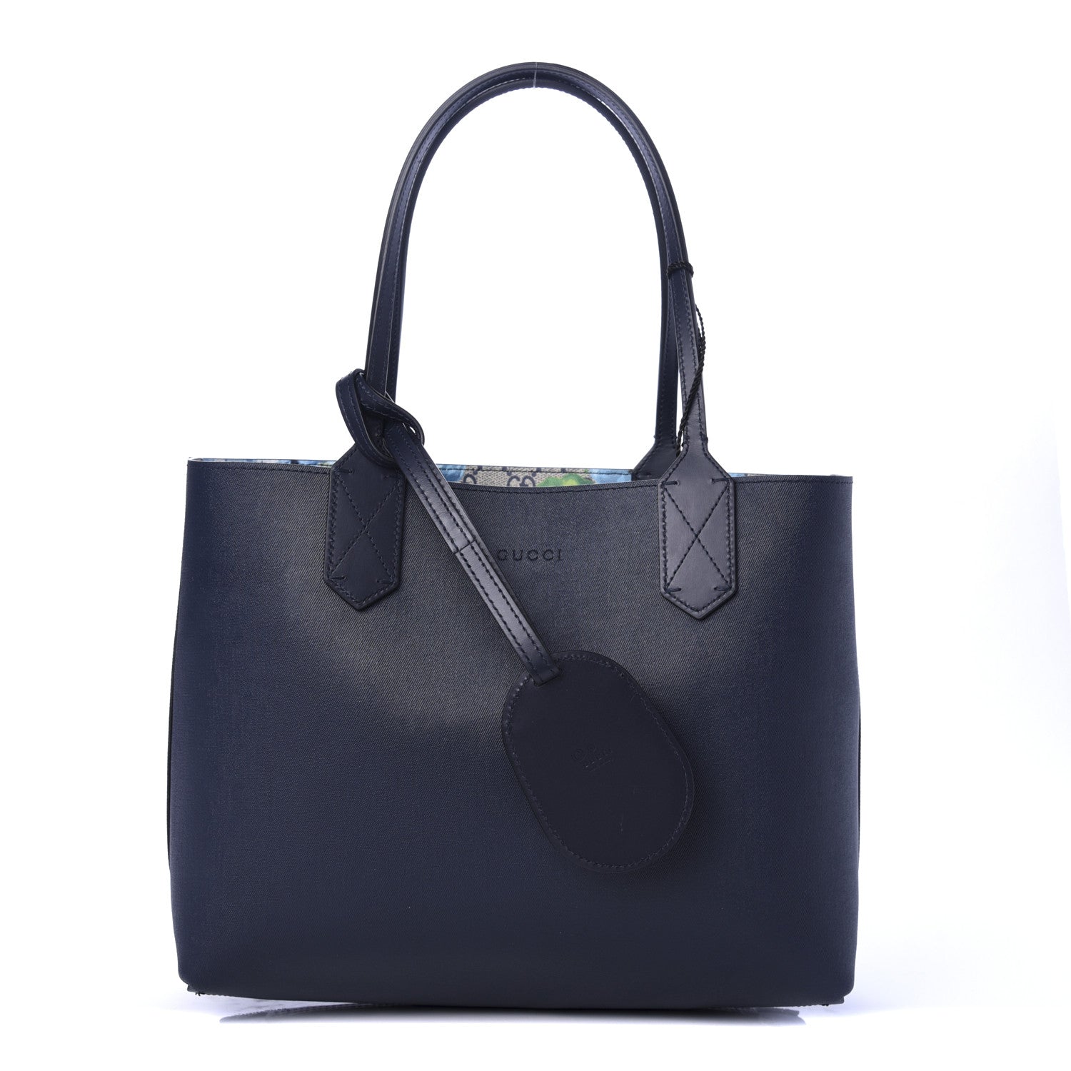 Gucci GG Supreme Monogram Blooms Small Reversible Tote Beige Blue Navy 3 of 10