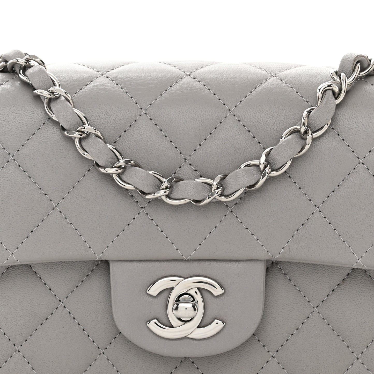 Lambskin Quilted Mini Rectangular Flap Grey