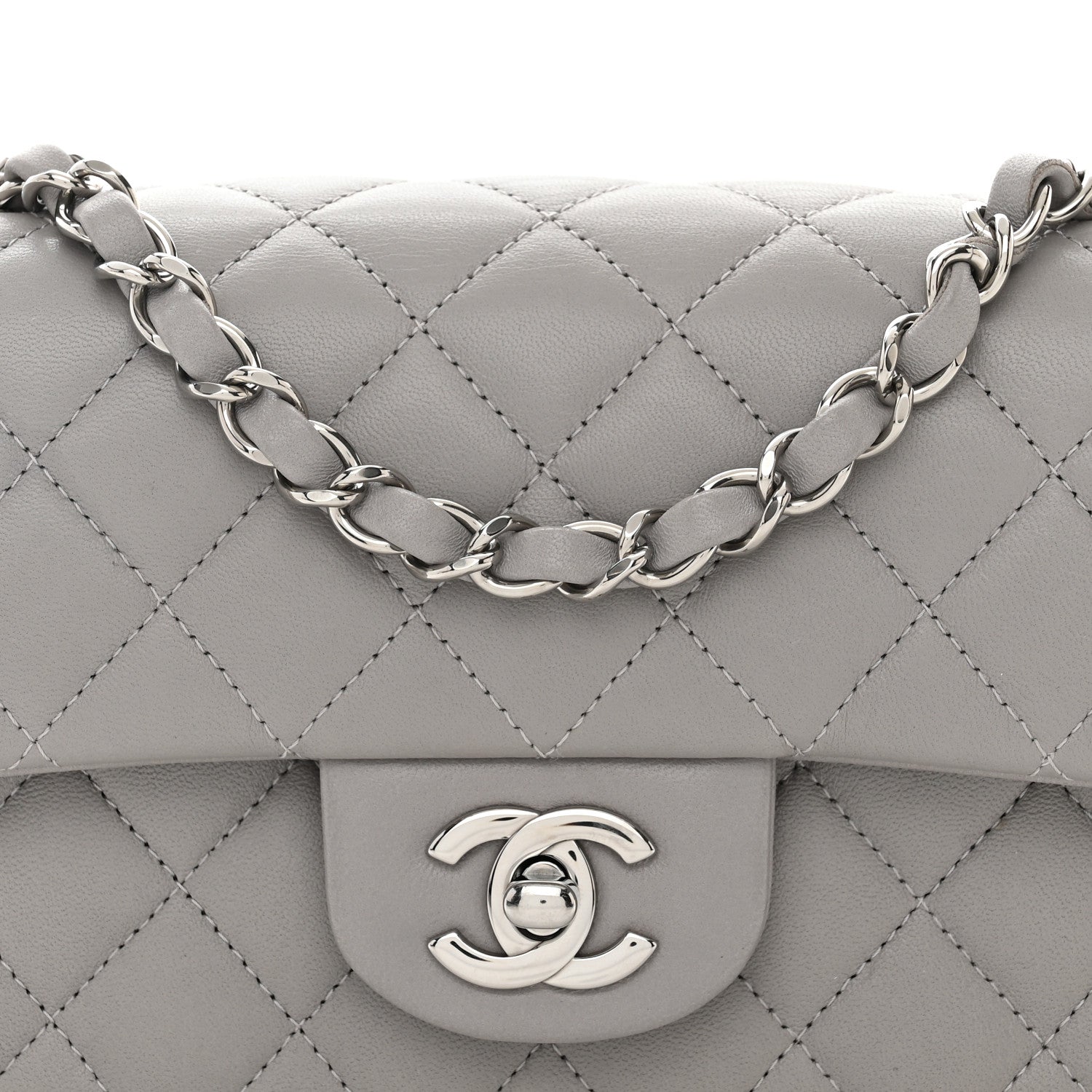 Chanel Lambskin Quilted Mini Rectangular Flap Grey 8 of 11