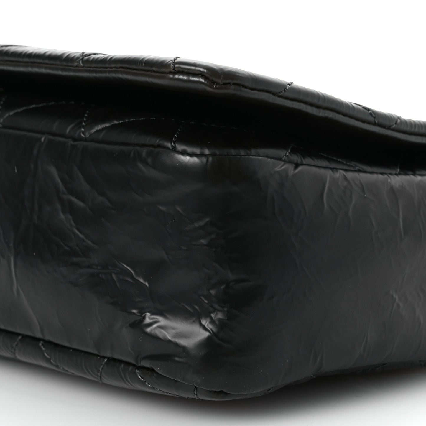 Glazed Calfskin Quilted CC Single Flap Black