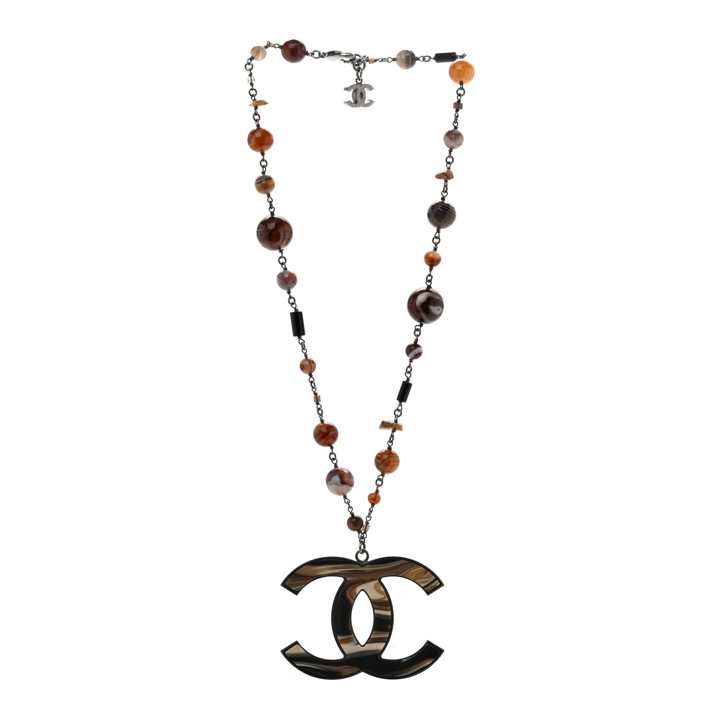 Agate Beaded Oversized CC Pendant Necklace