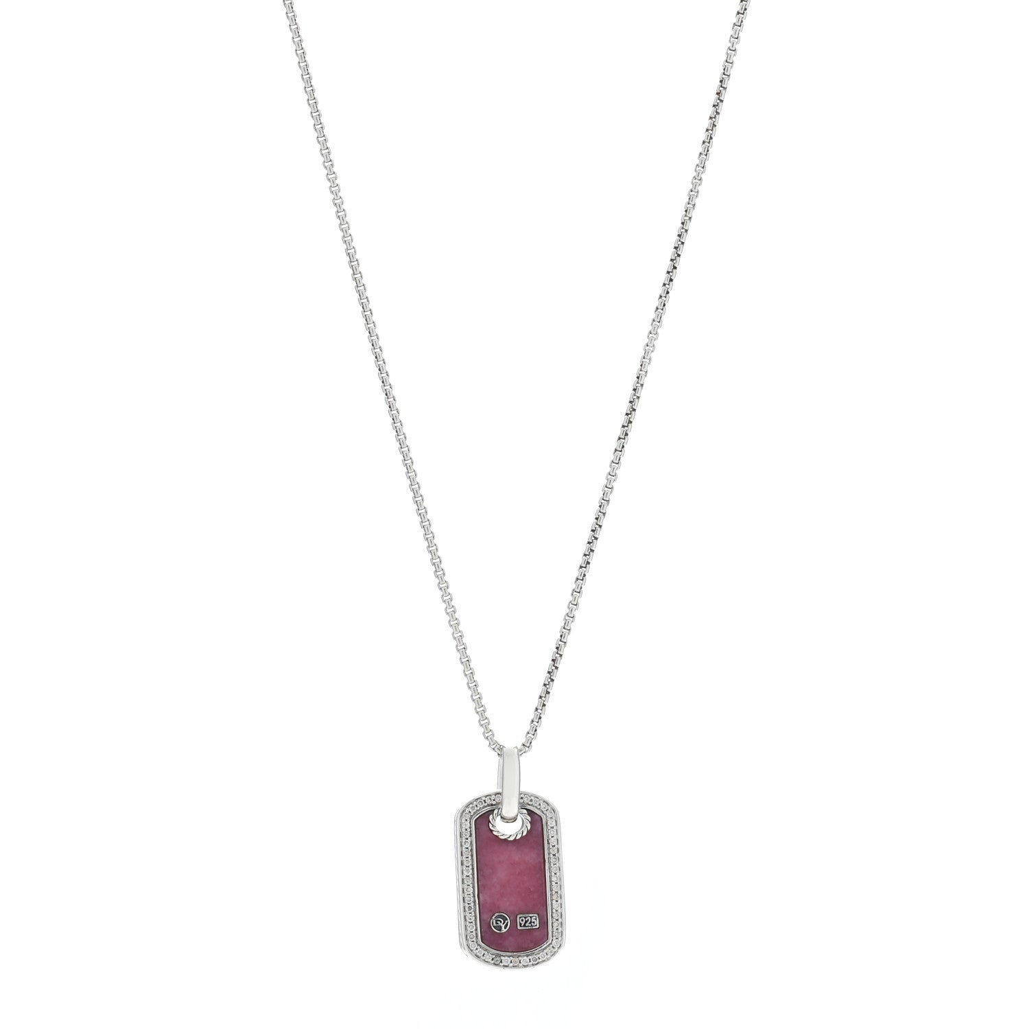 David Yurman Sterling Silver Diamond Rhodochrosite Dog Tag Necklace 1 of 4