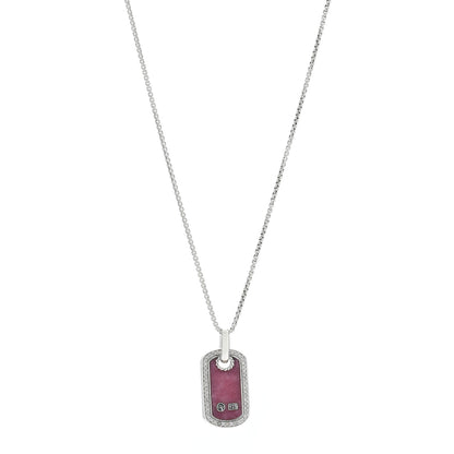 David Yurman Sterling Silver Diamond Rhodochrosite Dog Tag Necklace 1 of 4