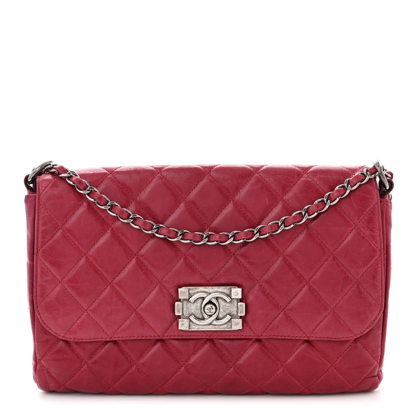 Glazed Calfskin Quilted Soft Boy Flap Red