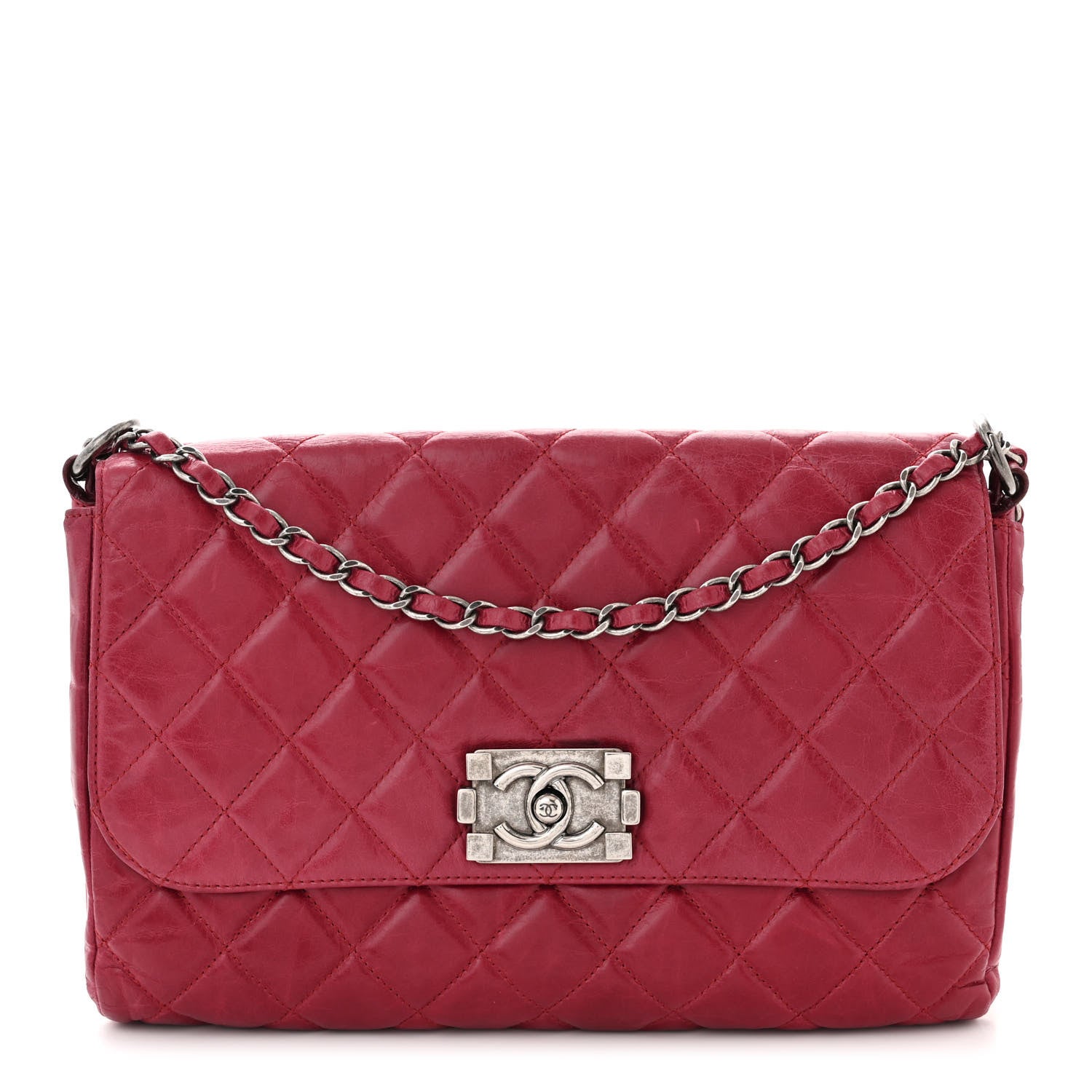 Chanel Glazed Calfskin Quilted Soft Boy Flap Red 1 of 13