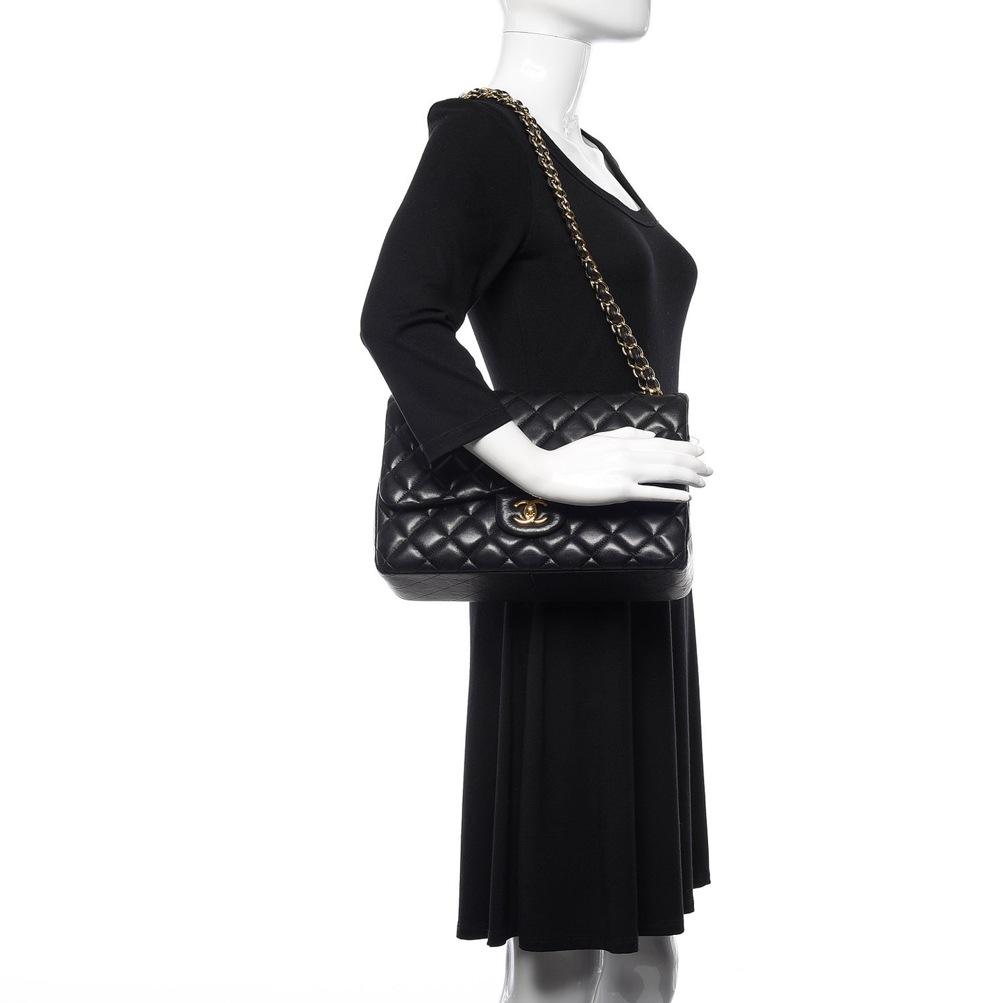 Lambskin Quilted Jumbo Double Flap Black