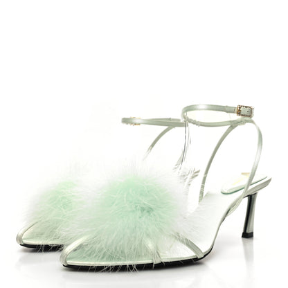 Saint Laurent Cepe Satin Mae Feathered Sandals Slight 40 Green 3 of 7