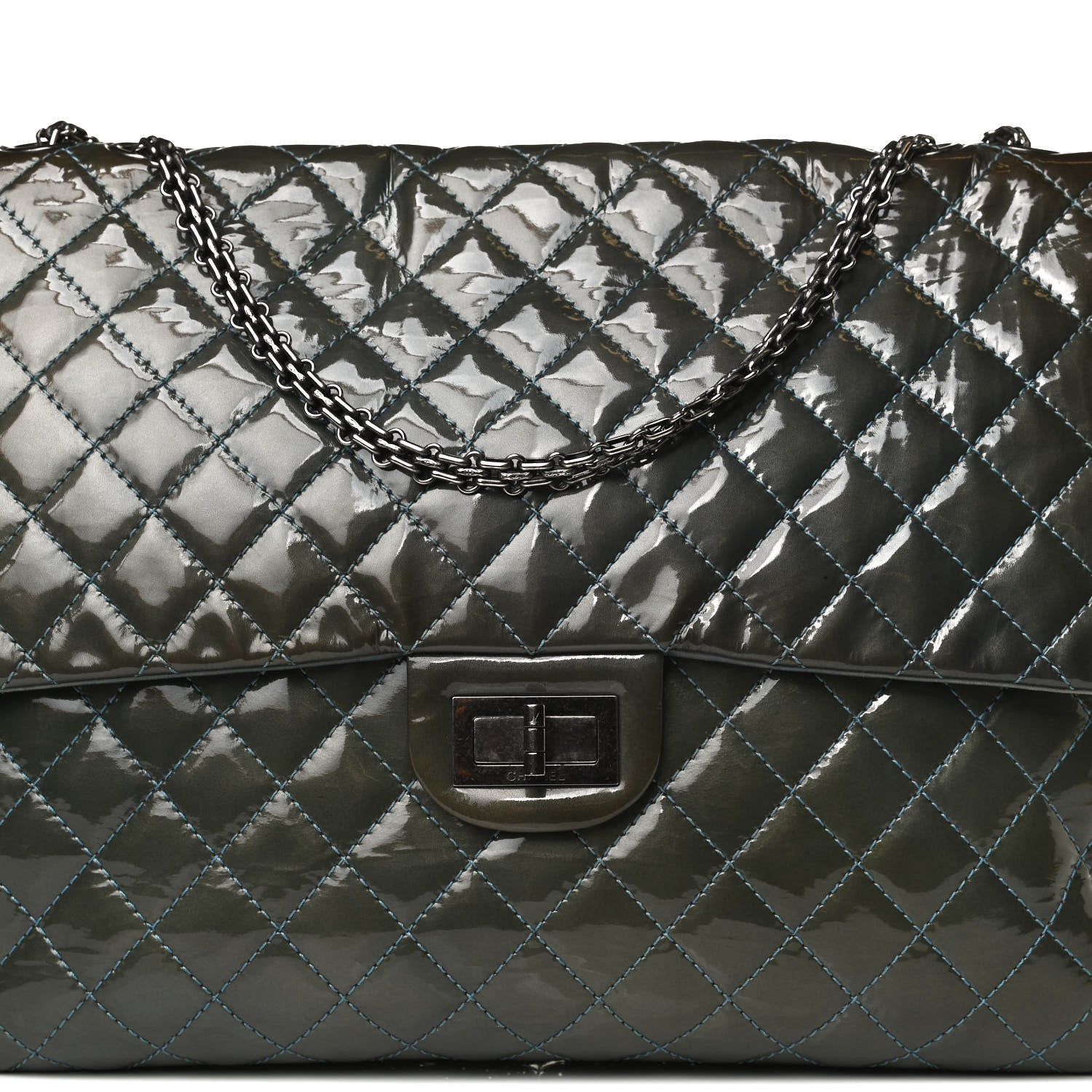 Chanel Patent Quilted Reissue XL Maxi Flap Grey 8 of 17
